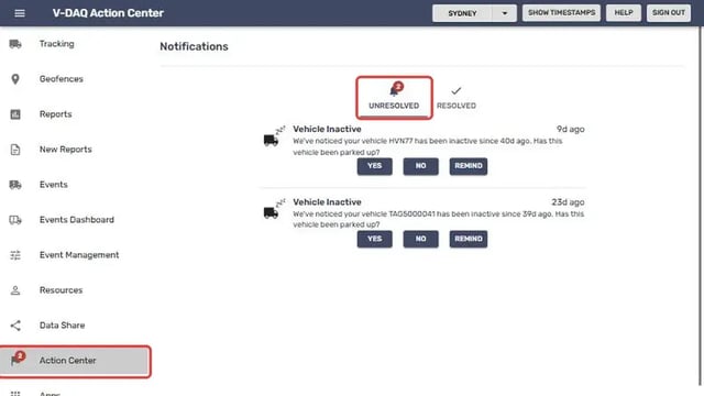 Action Center in the left menu