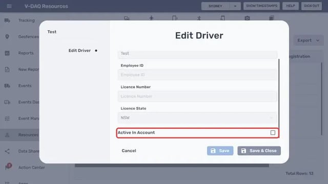 Active In Account checkbox in the Edit Driver window