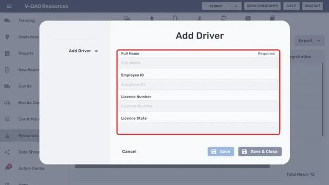 Add Driver window with the driver detail fields