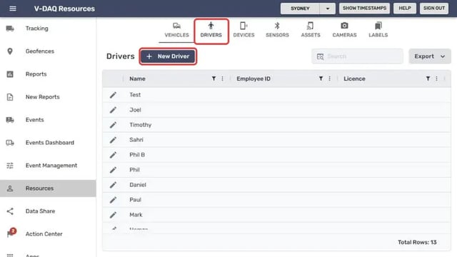 Drivers tab and the New Driver button
