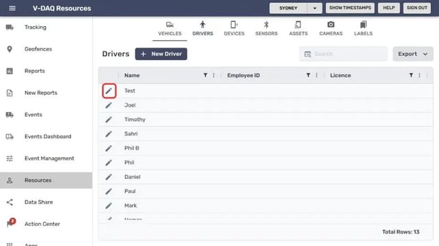 Pencil icon next to a driver