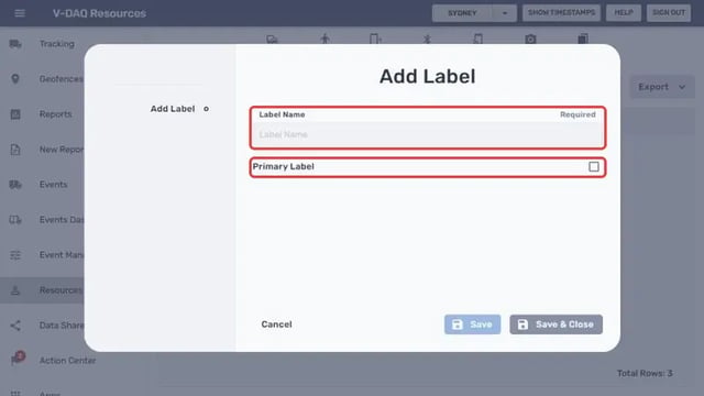 Add Label window with Label Name and Primary Label