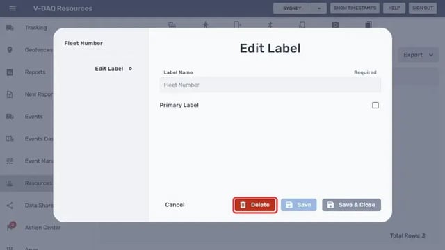 Delete button in the Edit Label window