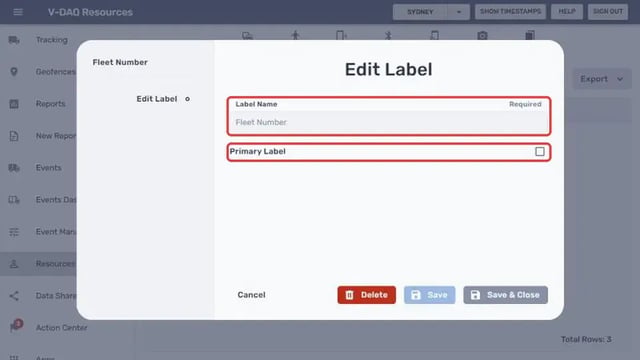 Edit Label window