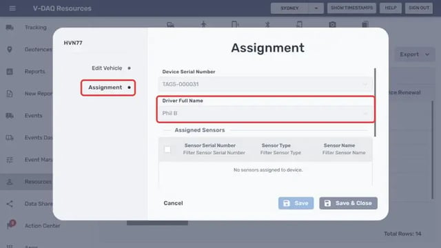 Assignment tab and the Driver Full Name field