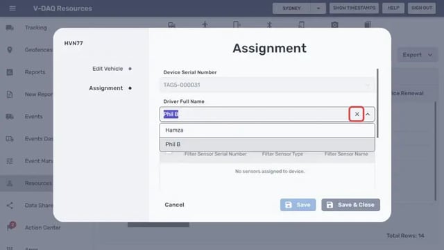 X button that clears the assigned driver