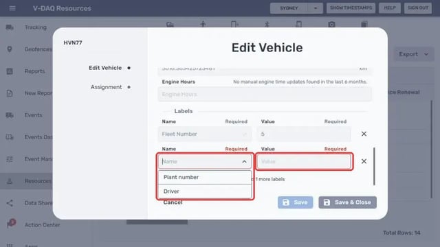 Label Name list and the Value field